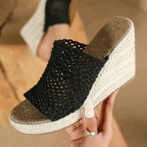 Women's Platform Chunky Heel Open Toe Sandals For Casual Outdoor Wear, Black
